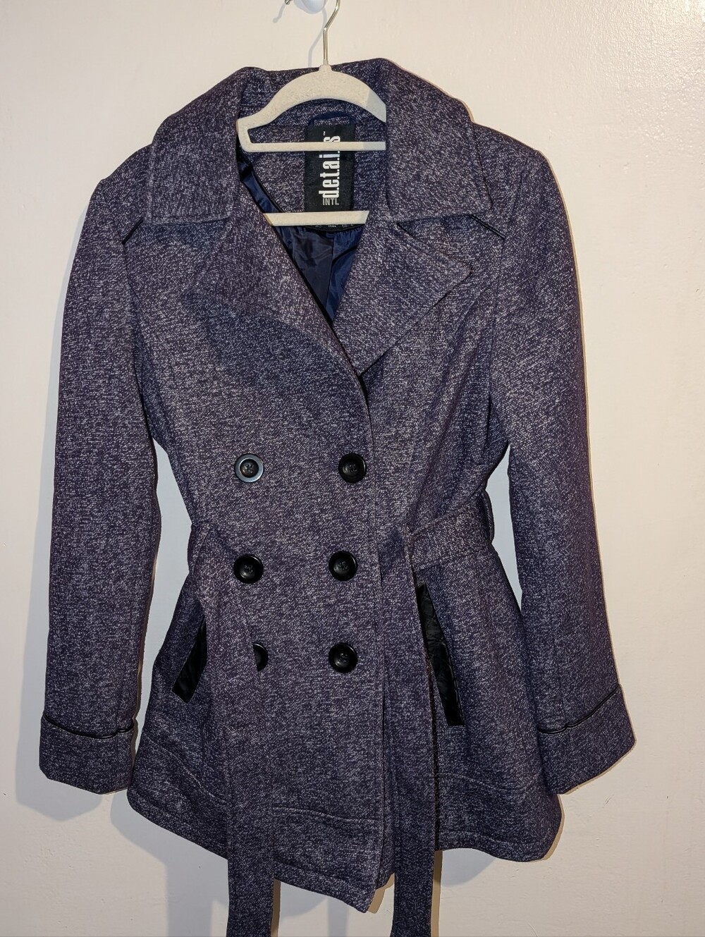 Details Int. Purple Heathered Double-Breasted Pea Coat Size M
